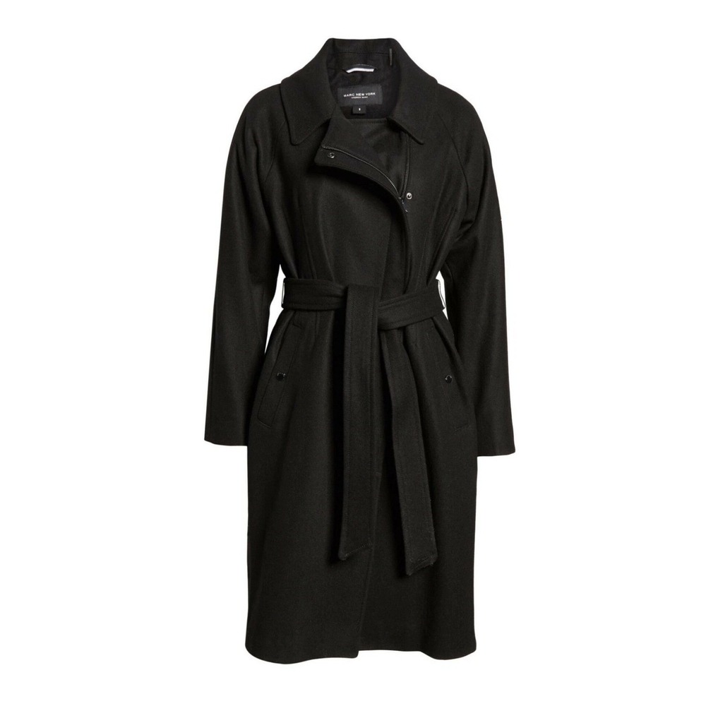 MARC NEW YORK Andrew Marc Wool Blend Belted Trench Coat Black‎ Size 6